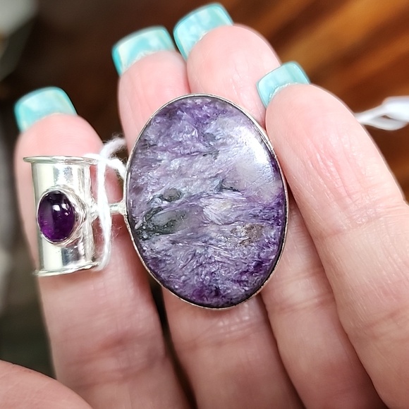 Charoite Sterling pendant with amethyst - Picture 1 of 3